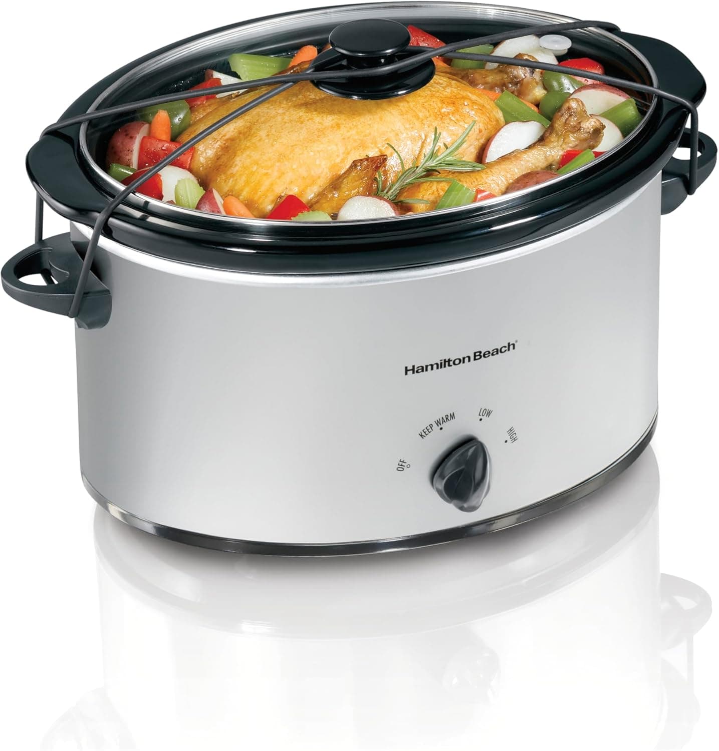 Hamilton Beach 7-Quart Portable Slow Cooker, Brushed Silver
