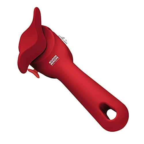 Kuhn Rikon Auto Safety LidLifter Can Opener with Ring-Pull Tool - Smooth-Edge Side-Cut Design for Safe, Touch-Free Lid Removal - Easy-Turn Handle, Swiss Engineered, Red