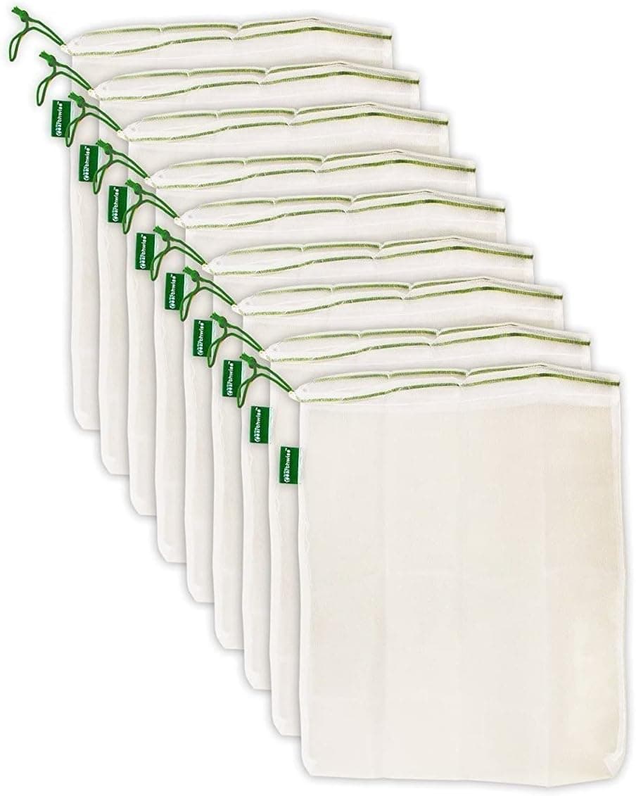 Earthwise Reusable Mesh Produce Bags, Washable Set of 9, Transparent See-Through
