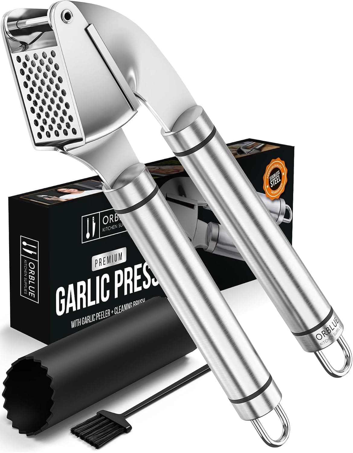 ORBLUE Garlic Press Stainless Steel Mincer, Crusher & Peeler Set