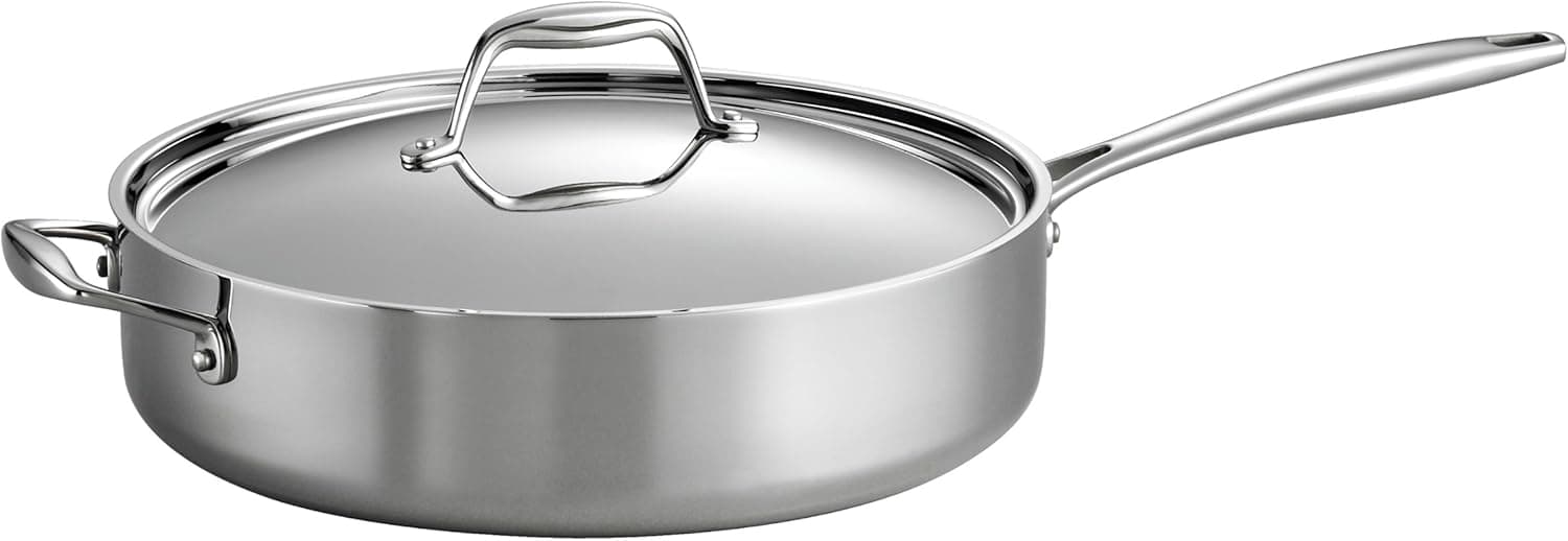 Tramontina Gourmet Tri-Ply Clad Covered Deep Saute Pan, 5-Quart, Induction-Ready