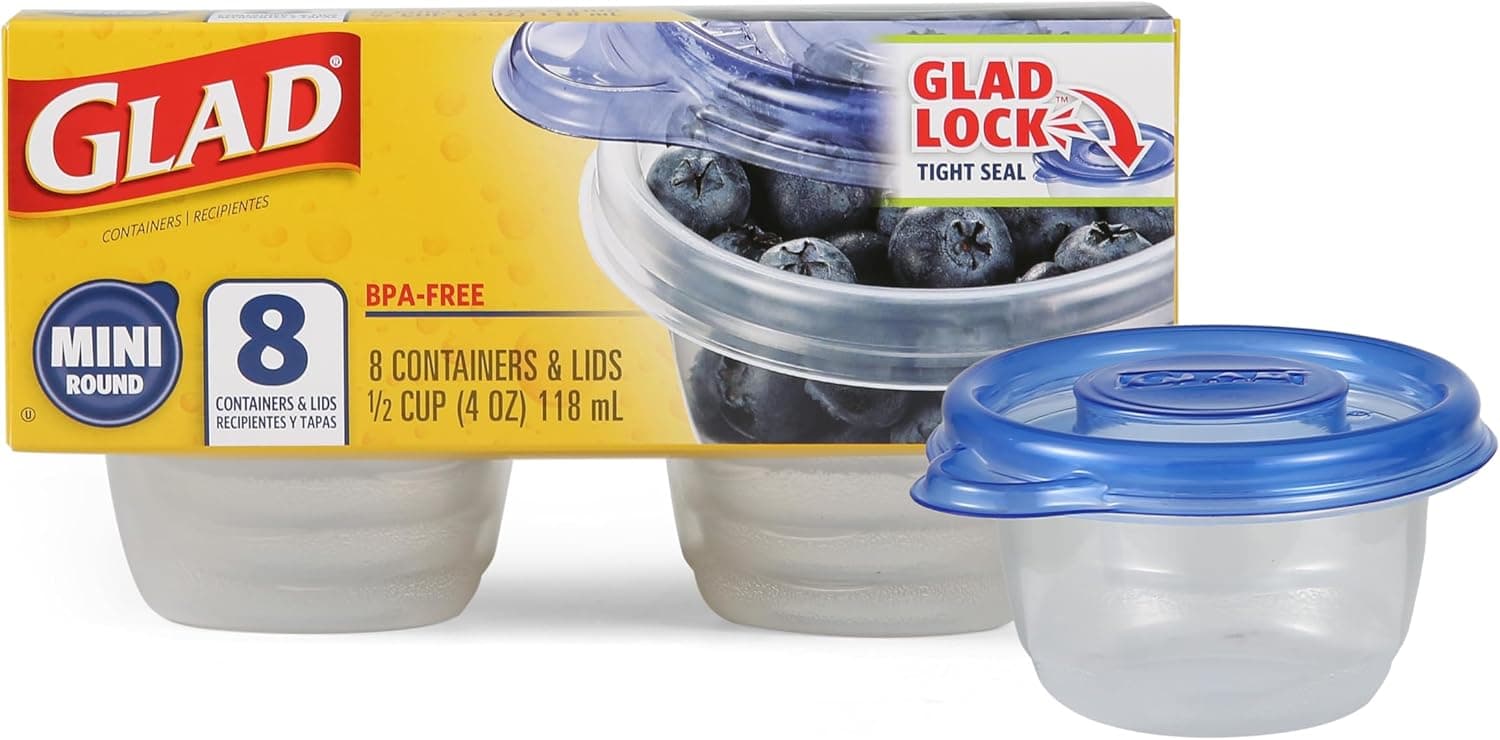 Glad GladWare Mini Round Food Storage Containers, 4 Oz, 8 Count