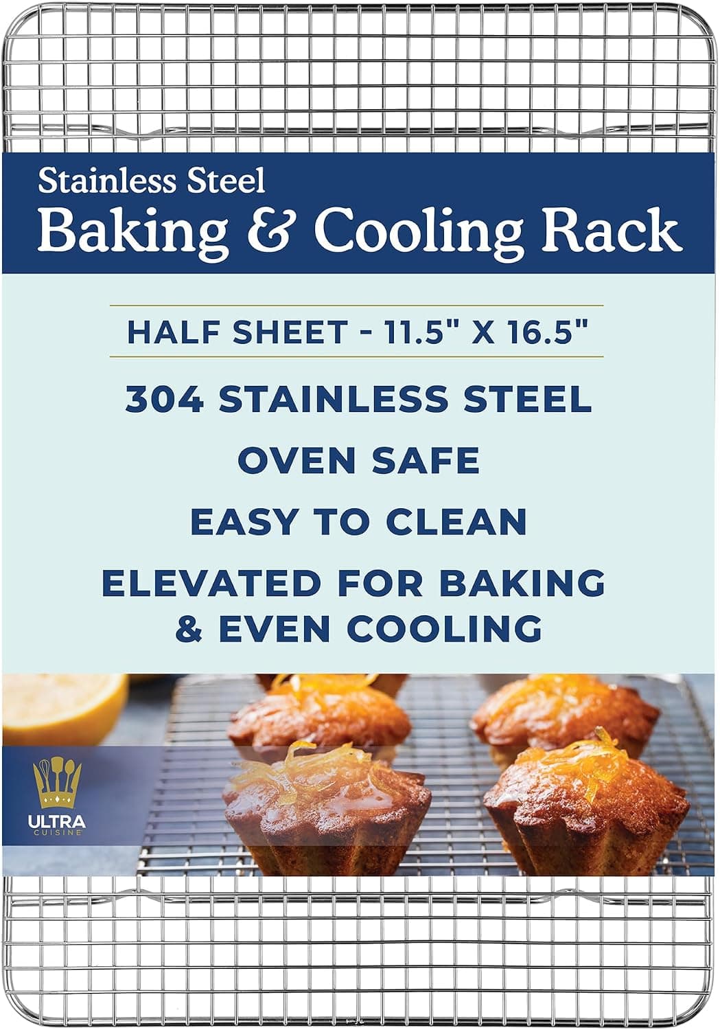Ultra Cuisine Heavy Duty Stainless Steel Cooling Rack, 11.5"x16.5"