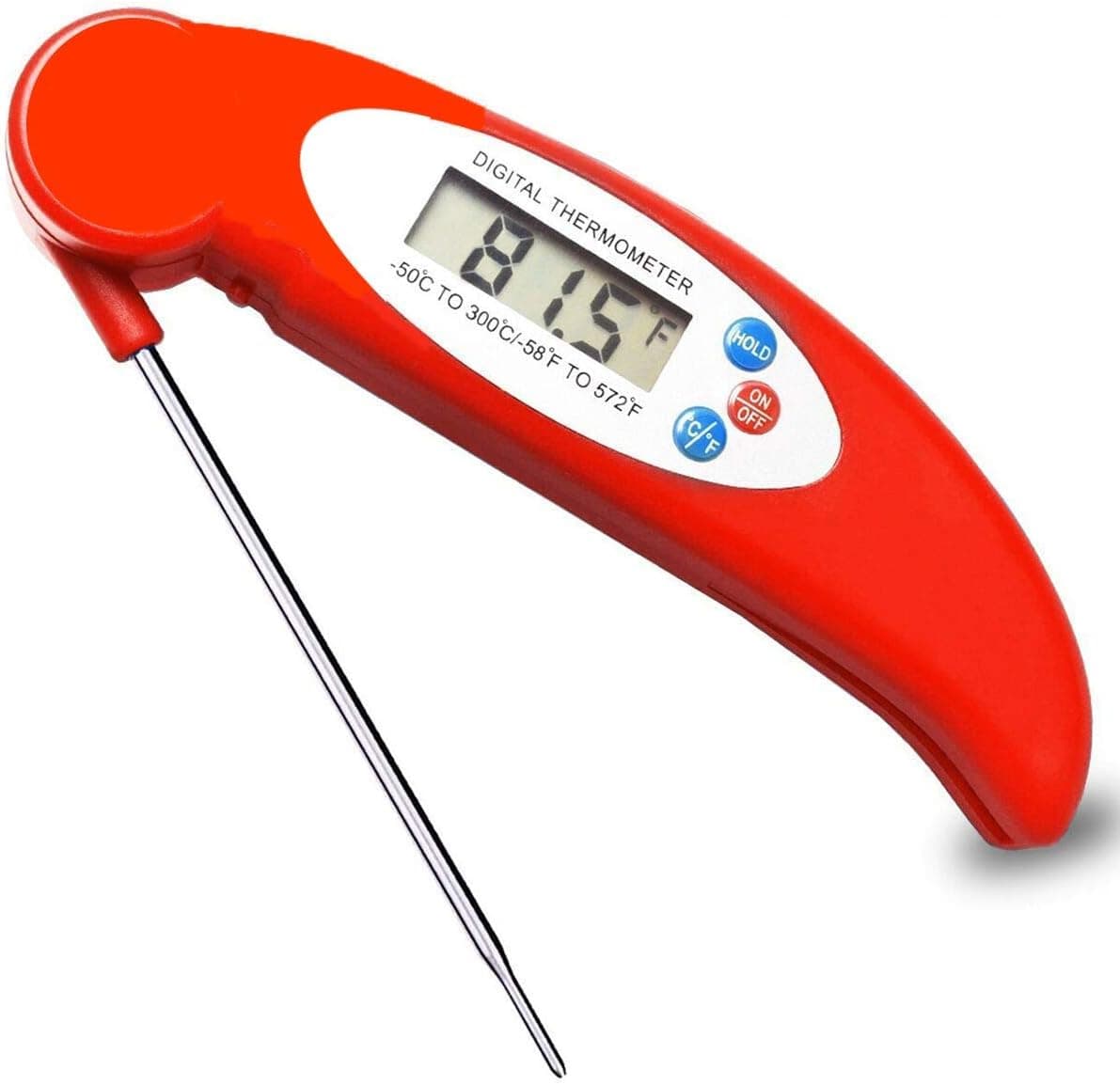 Instant Read Thermometer - Best Digital Meat and Kitchen Thermometer w/ Internal Probe (Red)
