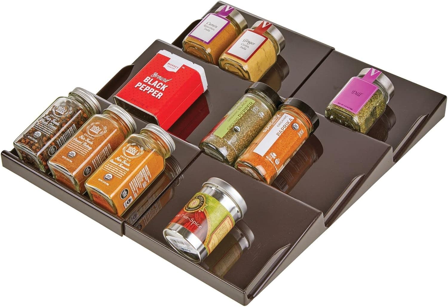mDesign Expandable Plastic Deluxe Spice Rack Drawer Organizer 3 Tier