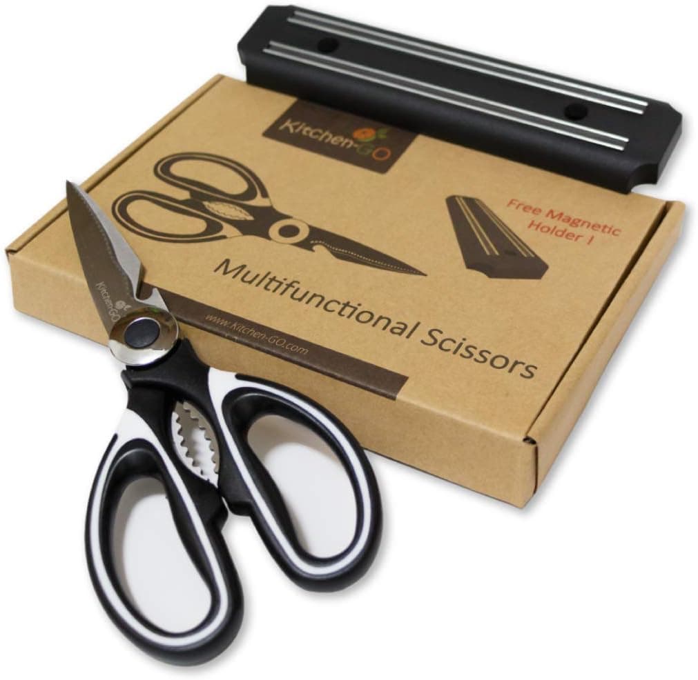 Heavy Duty Kitchen Shears with Magnetic Bar (White)