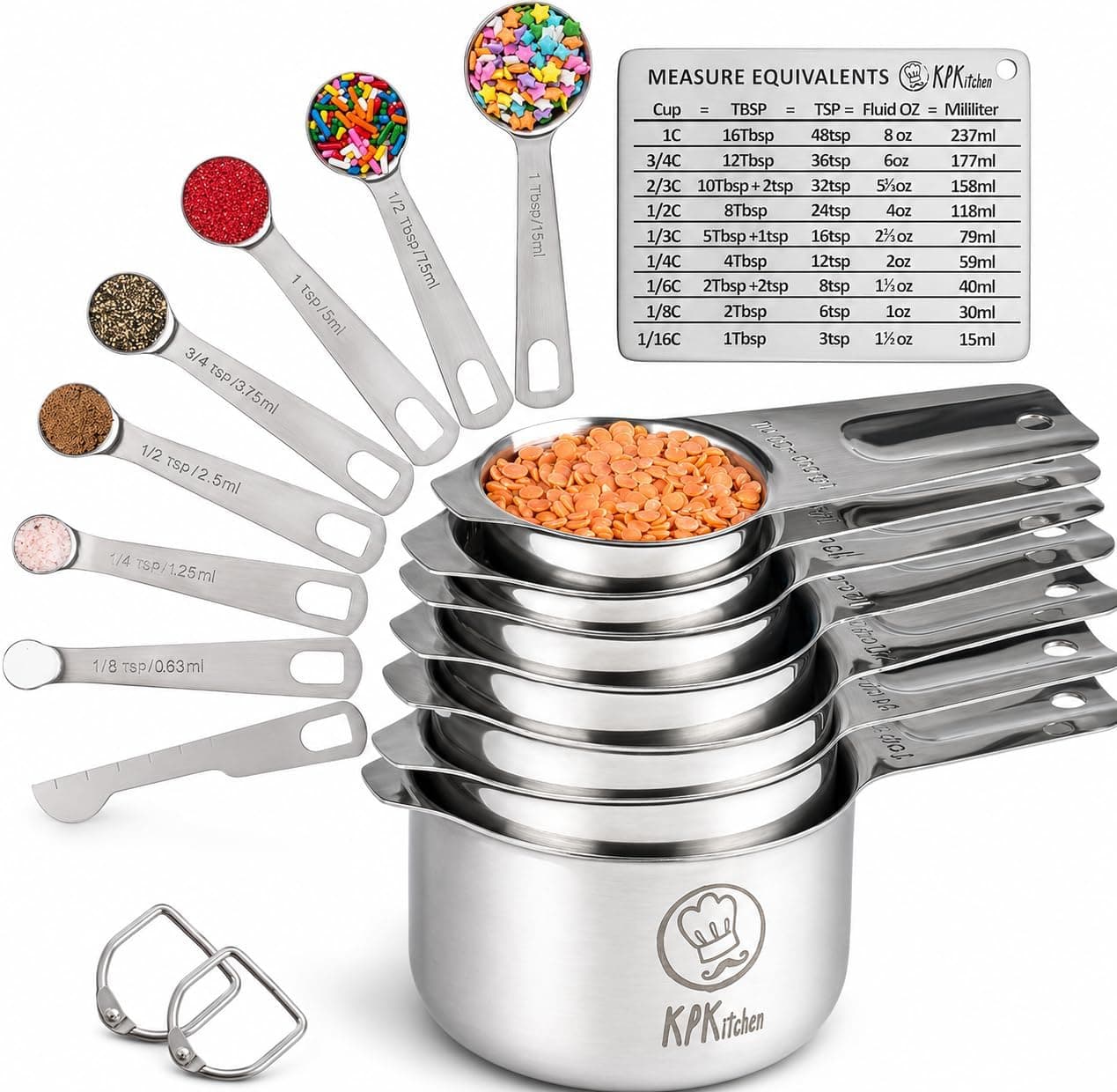 Stainless Steel Measuring Cups and Spoons Set of 16