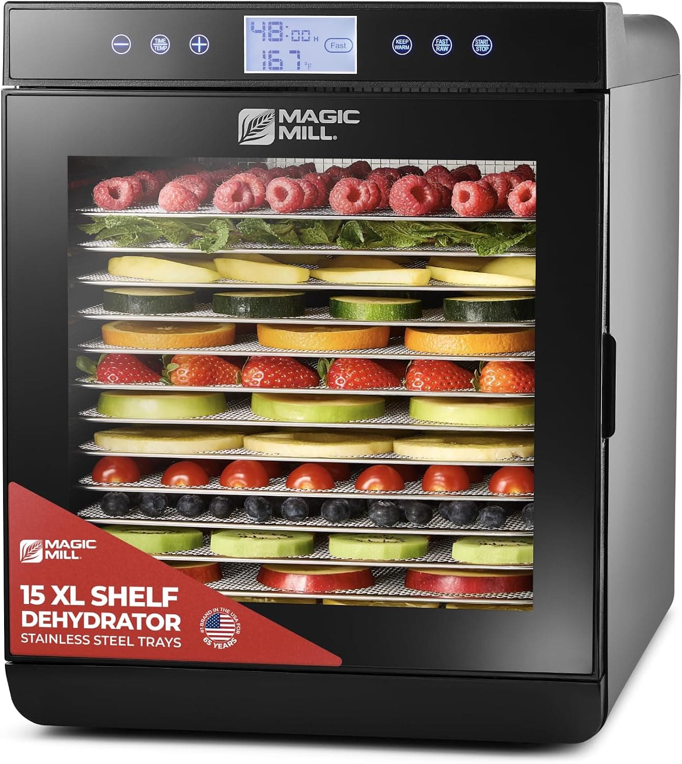 Magic Mill Premium Food Dehydrator, 15 Extra-Large Stainless Steel Trays, 800W