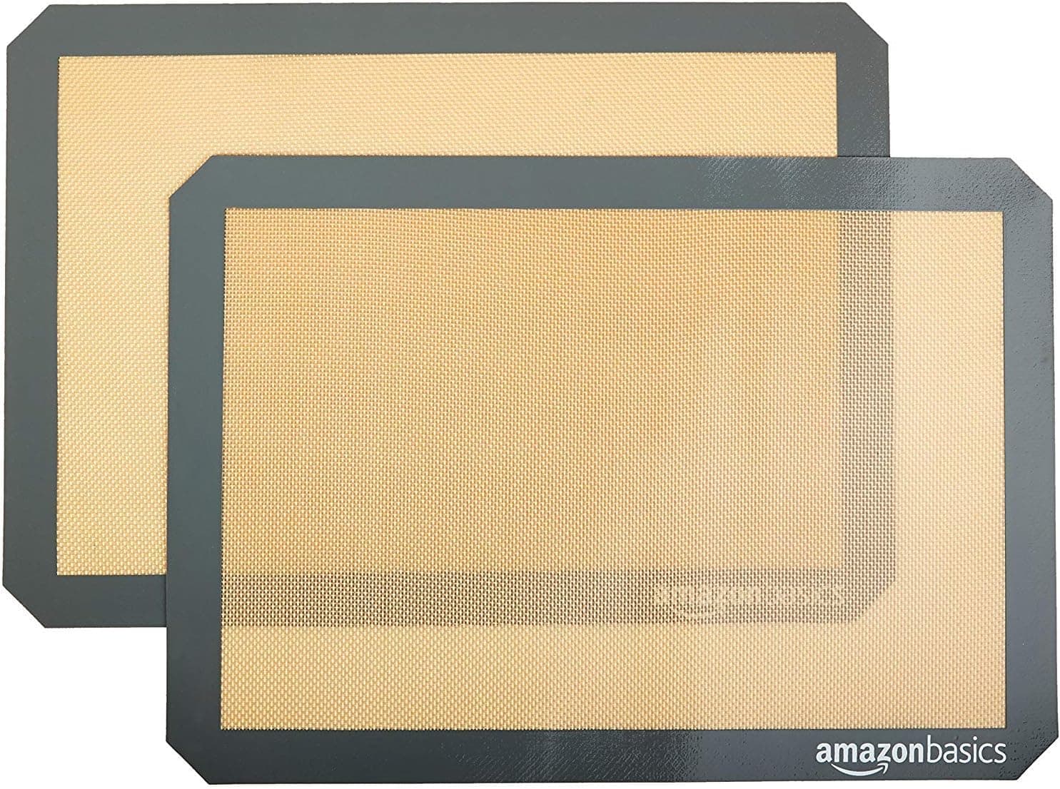 Amazon Basics Silicone Rectangular Baking Mat, Non-Stick, Reusable, 16.5" x 11.6", Beige/Gray, 2-Pack