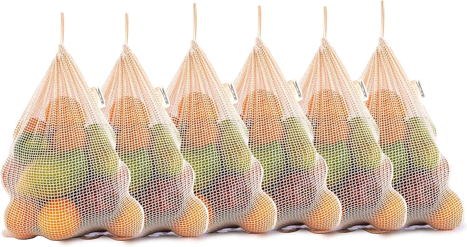 All Cotton and Linen Reusable Cotton Mesh Produce Bags, 6 Pack (2L,2M,2S)