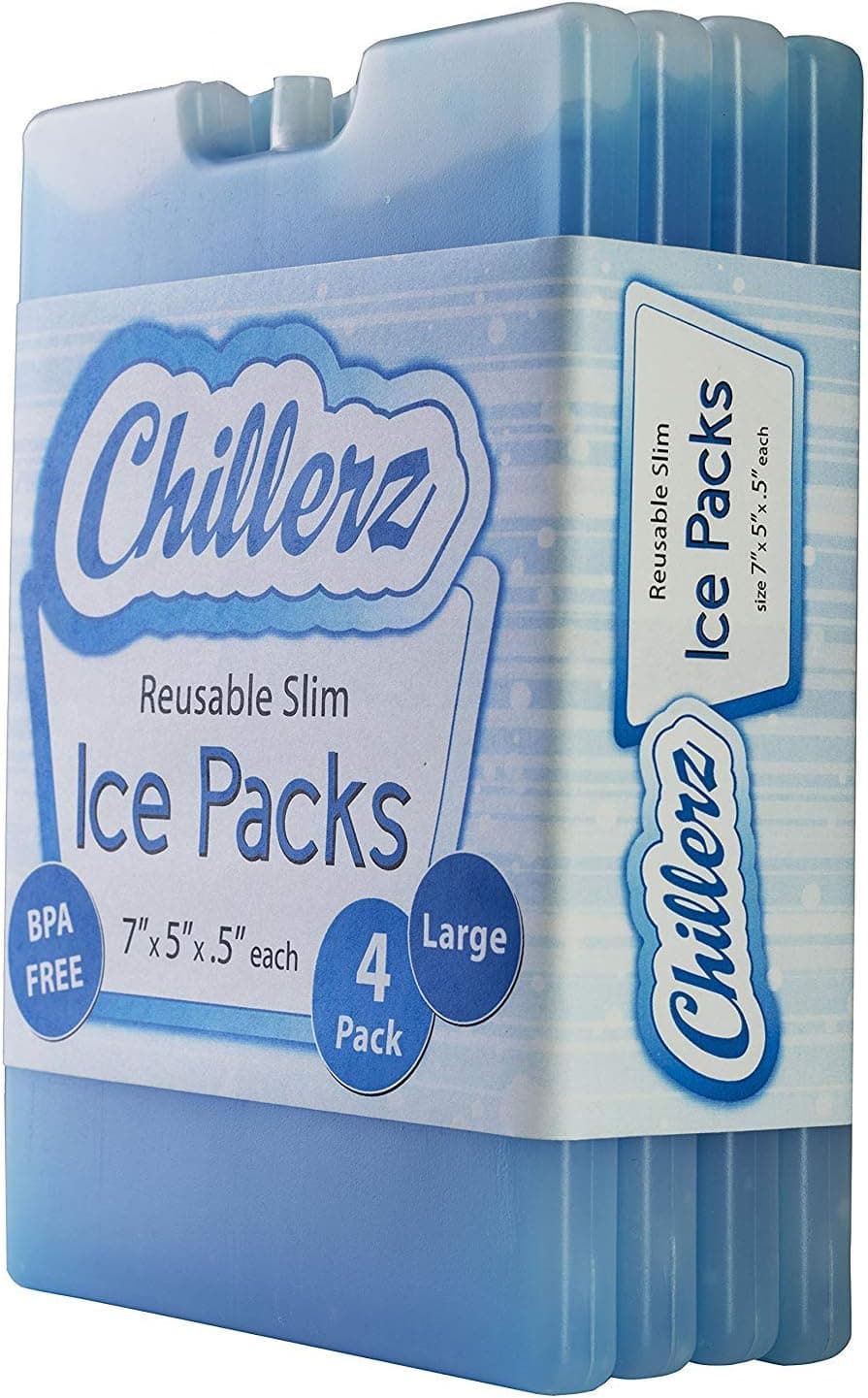 CHILLERZ Large Reusable Ice Pack (4 Pack) for Lunch Box - Long-Lasting Slim Gel