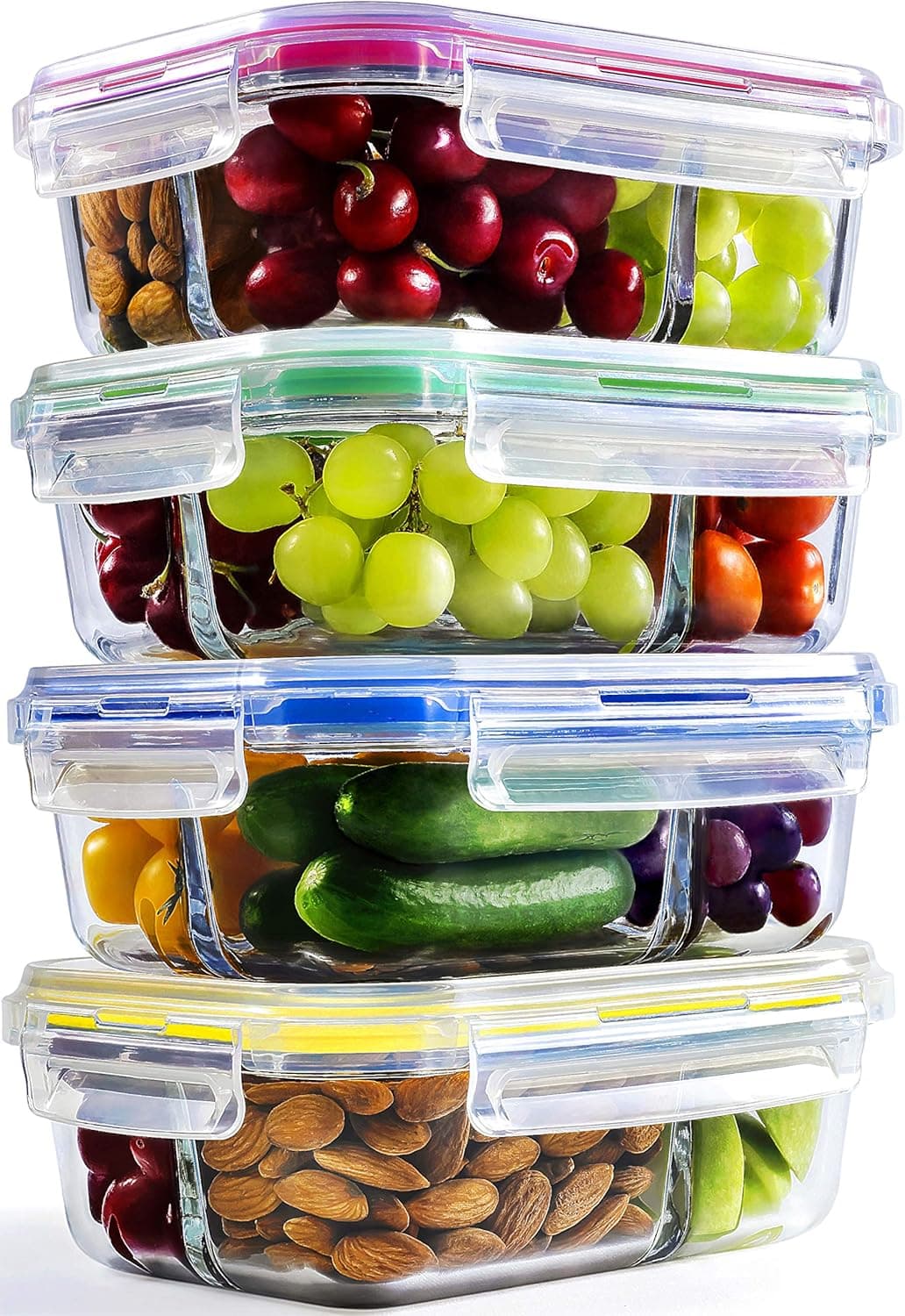 Glass Meal Prep Containers 4-Pack 35oz 3 Compartment Bento