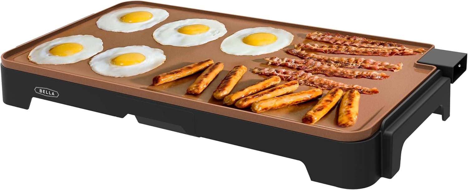bella XL Electric Ceramic Titanium Griddle, 12" x 22", Copper/Black