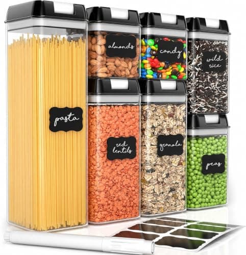 Simply Gourmet Airtight Food Storage Containers with Lids - 7 Piece Assorted Size Kitchen Pantry Organization Set, BPA-Free Clear Plastic, Stackable Containers for Cereal, Flour, Sugar, Rice, Snacks