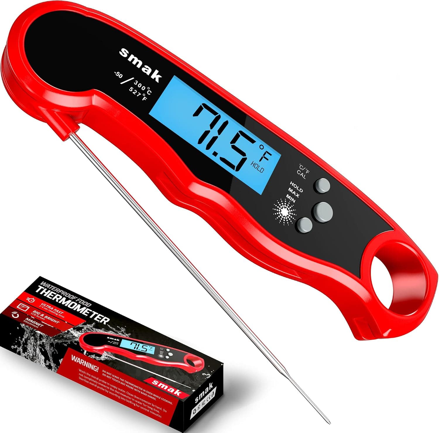 Digital Instant Read Meat Thermometer - Waterproof Kitchen Food Cooking Thermometer with Backlight LCD