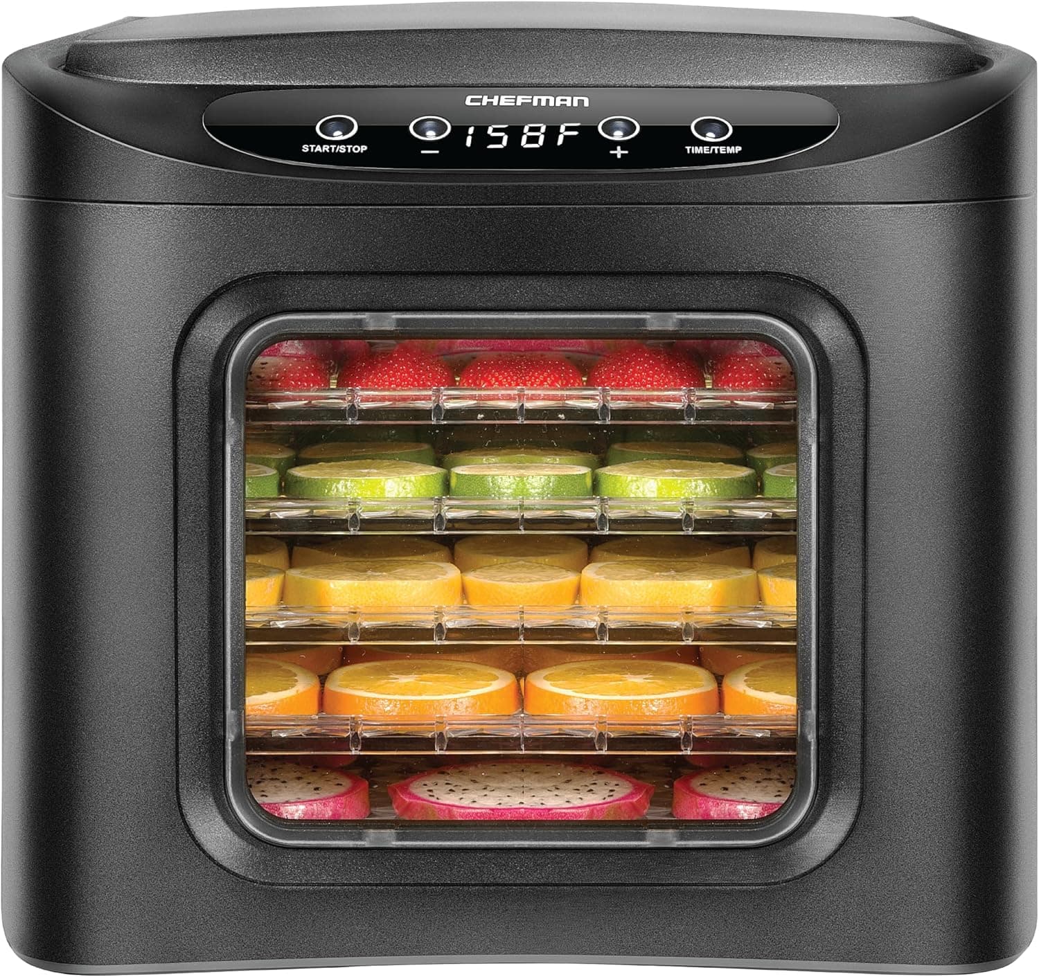 Chefman Food Dehydrator, Touch Screen, 6 Slide-Out Trays, Transparent Door, Black