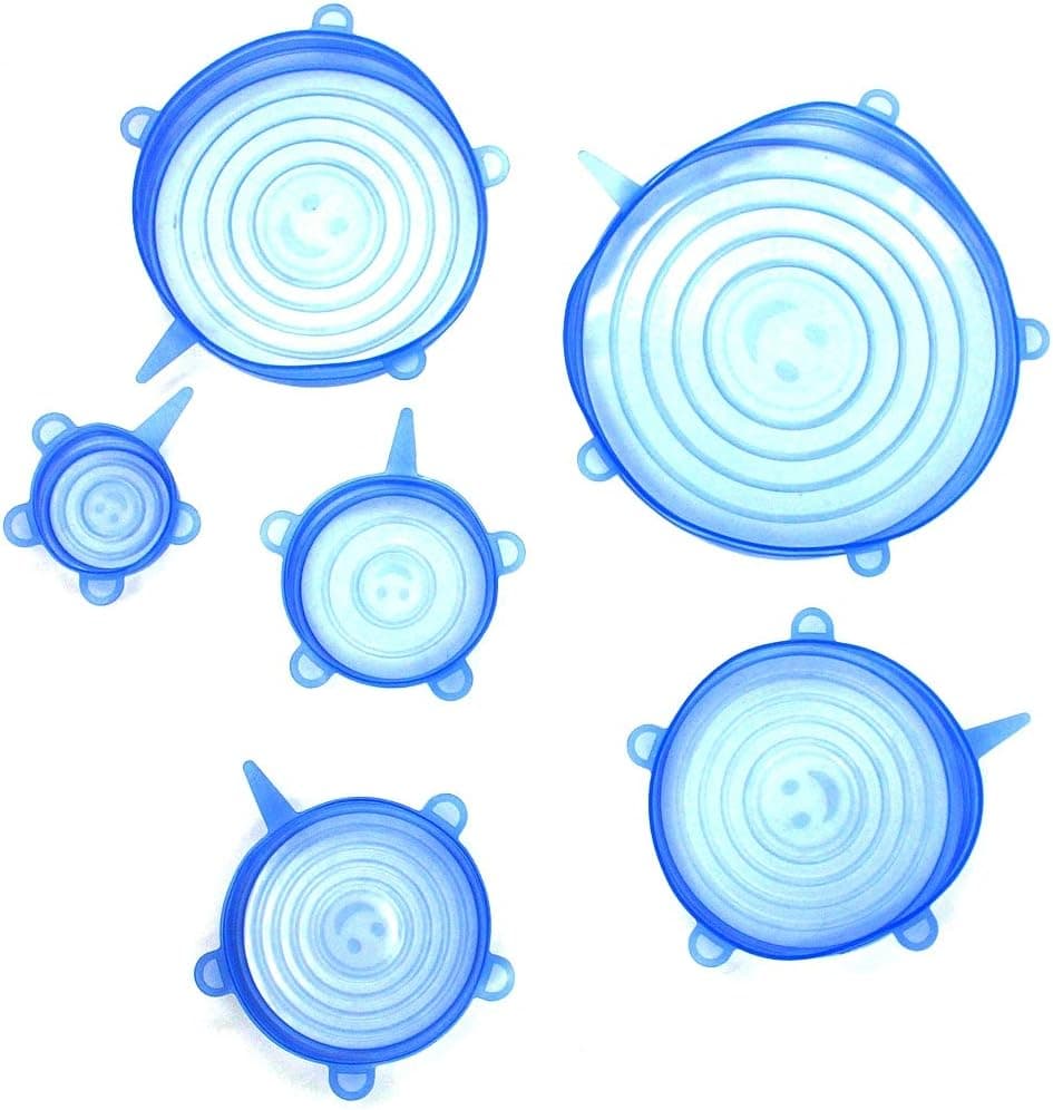 Flexible Silicone Stretch Lids Round Reusable Food Covers, 6pcs (Blue)