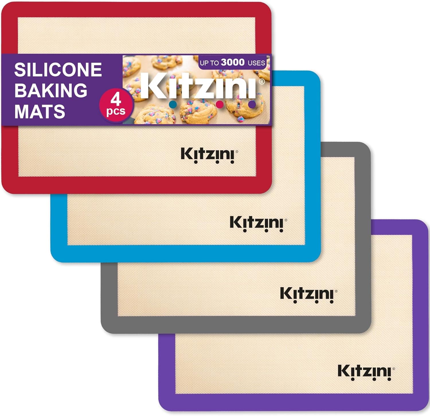 Kitzini Silicone Baking Mat Set, Non-Stick Professional Grade
