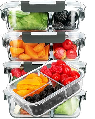 M MCIRCO 5 Pack,36 oz, 3 Compartments Glass Meal Prep Containers with Lids