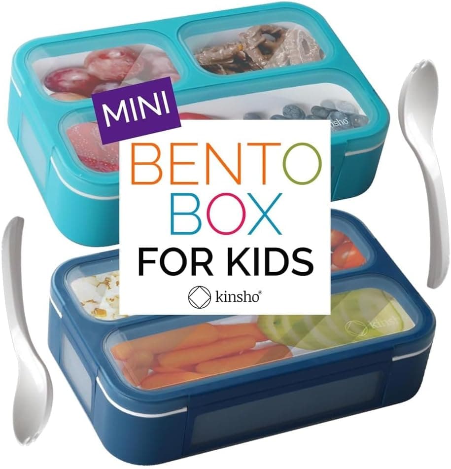 Small Snack Containers for Kids, 3 Compartments, Set of 2, Navy+Blue