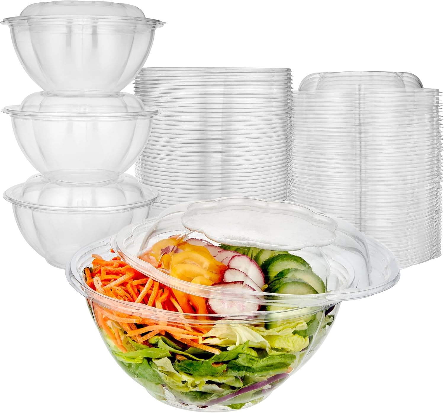 Stock Your Home 32oz Clear Plastic Salad Bowls with Lids, 50 Pack