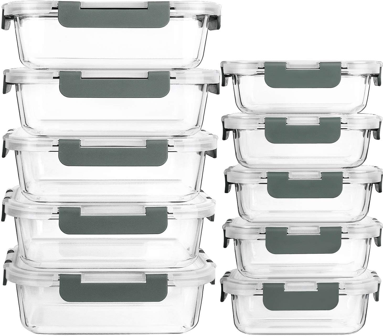 MCIRCO 10-Pack Glass Meal Prep Containers with Snap Locking Lids