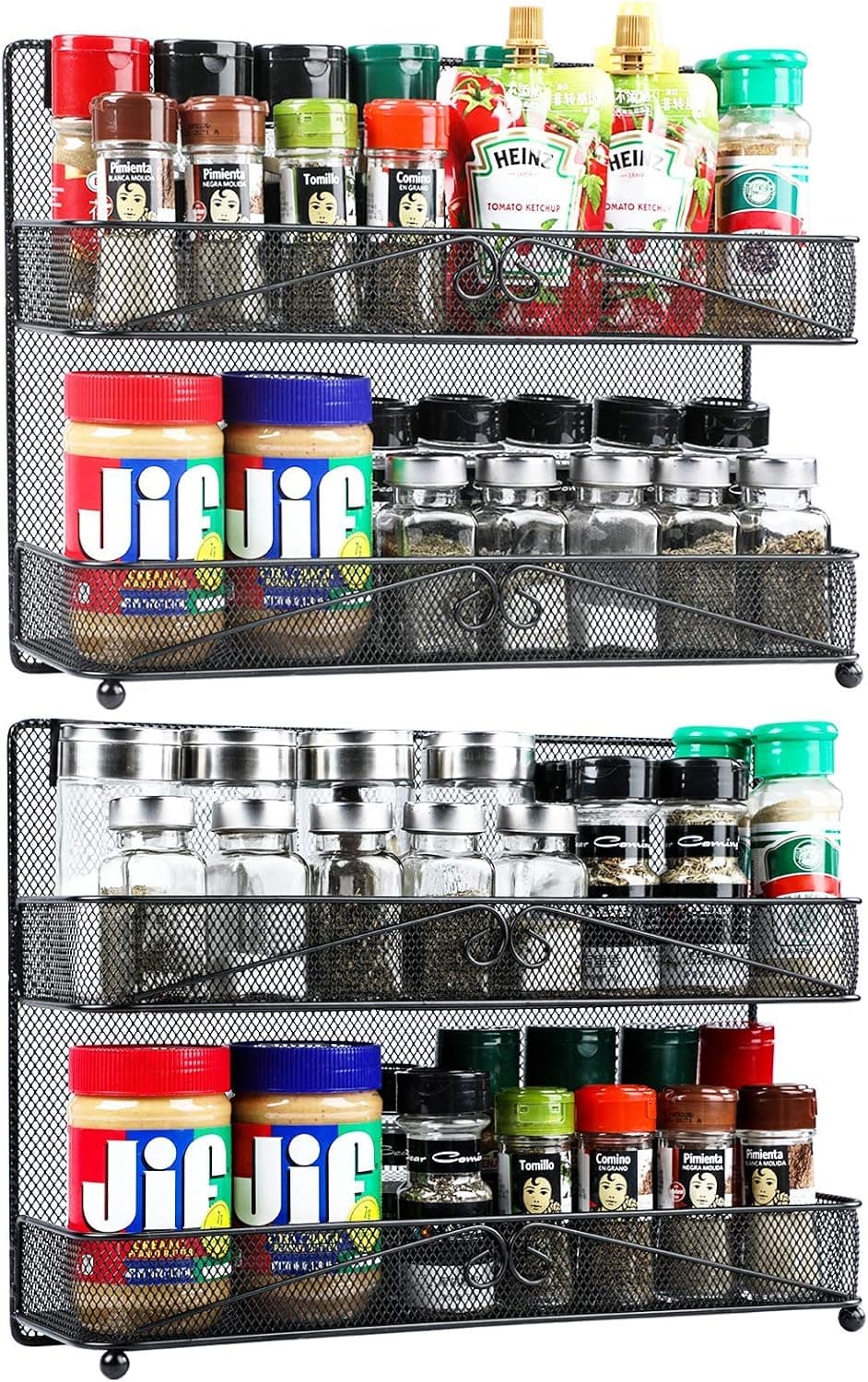 3S 2 Pack 2-Tier Wall Mount Desk Spice Rack Organizer