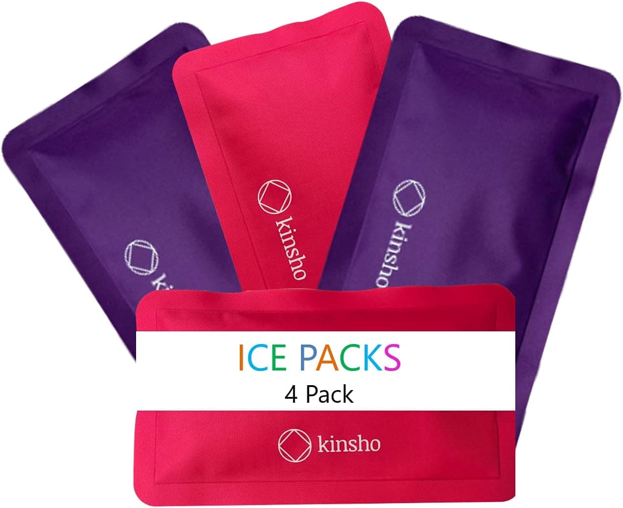 kinsho Soft Ice Packs for Lunch Box - 4 Pack Slim Reusable Refreezable, Pink Purple