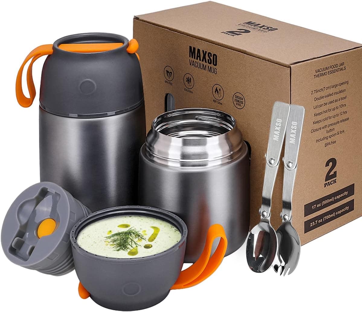 MAXSO 2 Pack Insulated Soup Thermo Food Jar (24oz, 17oz)