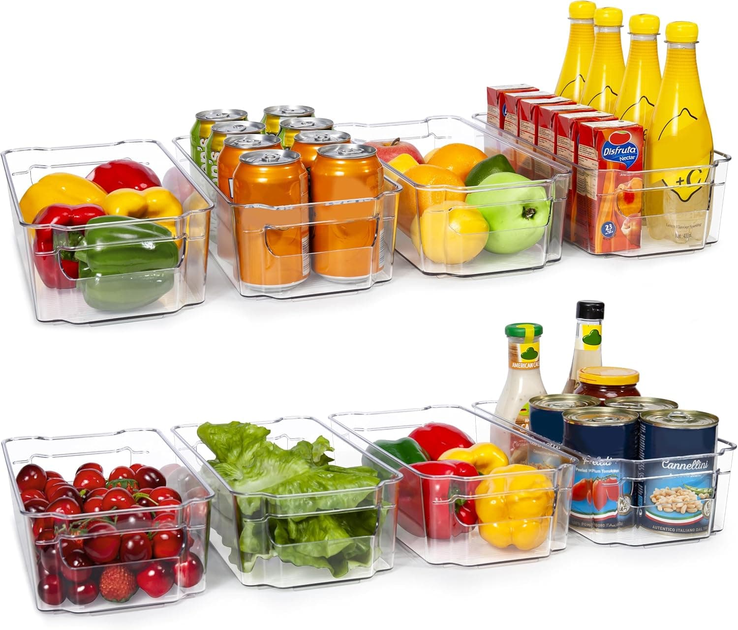 HOOJO Refrigerator Organizers 8pcs Clear Plastic Bins 12.5 in