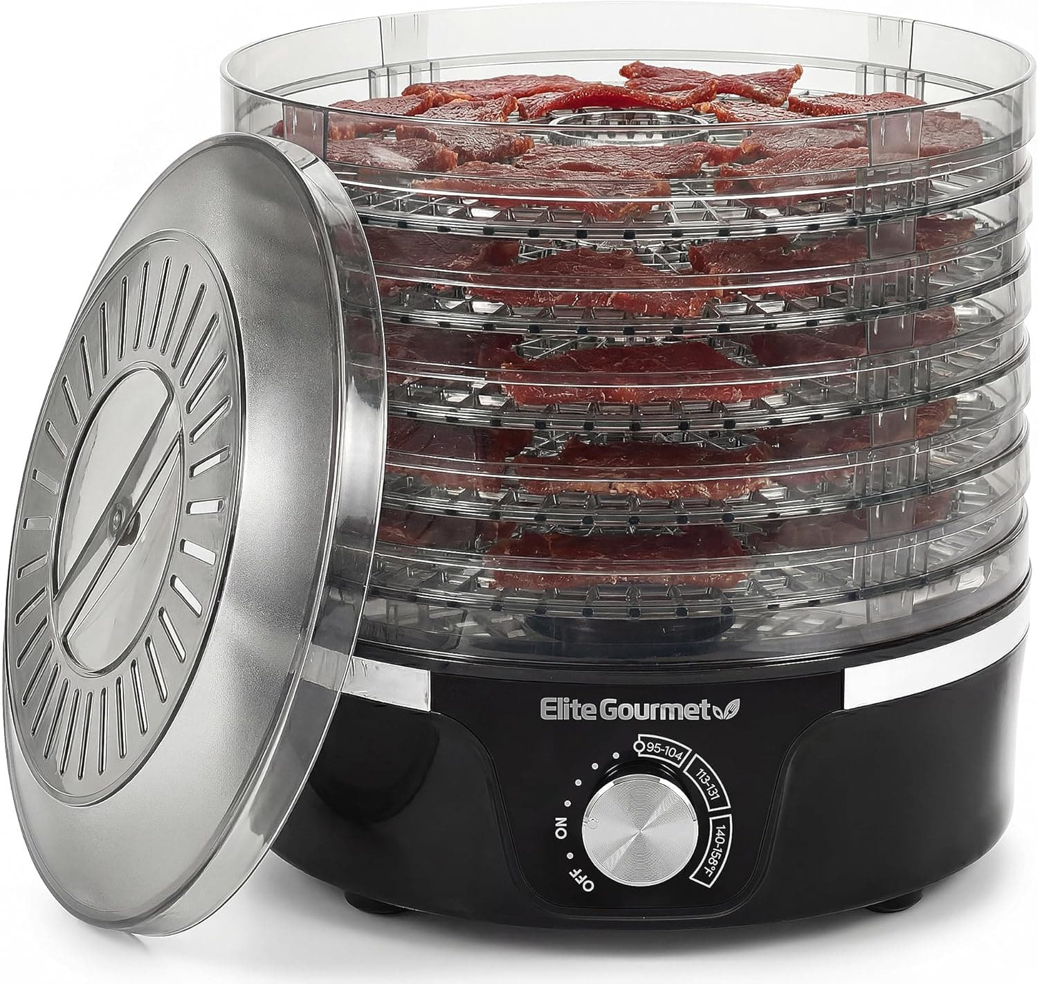 Elite Gourmet EFD319 Food Dehydrator, 5 BPA-Free 11.4in Trays, Adjustable Temp