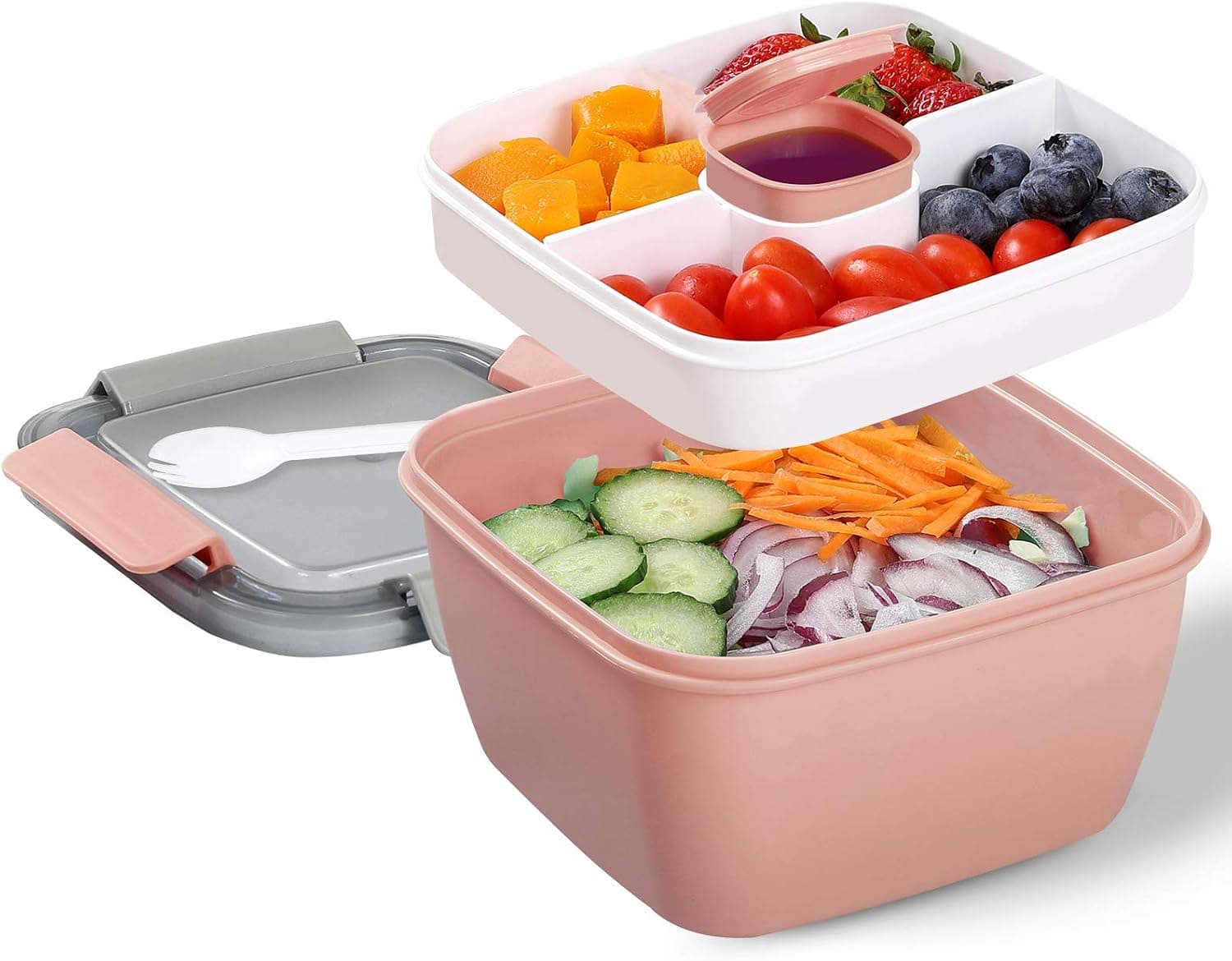 Portable Salad Lunch Container 38oz with Dressing Cup