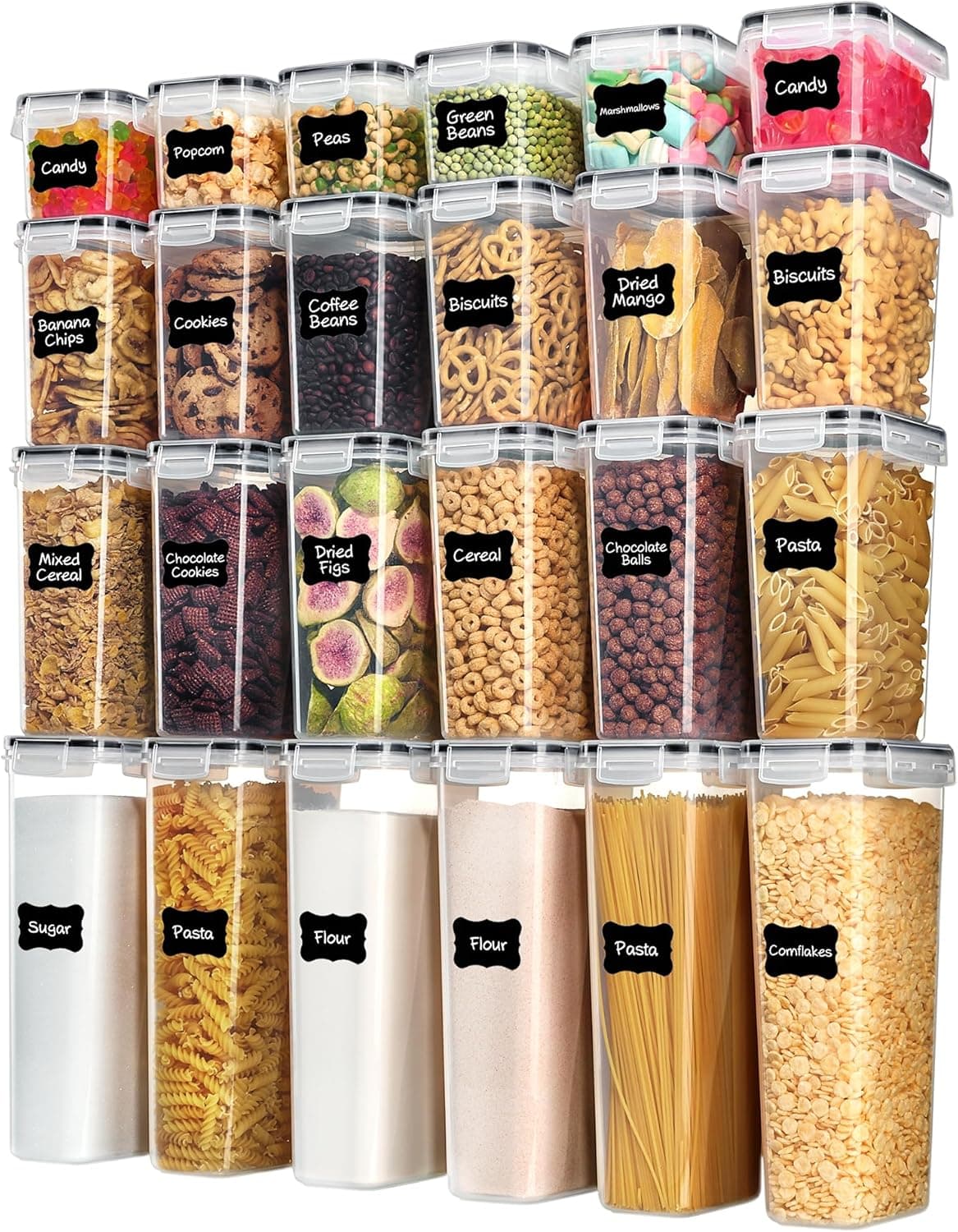 Vtopmart 24 Pcs Airtight Food Storage Containers with Labels Black