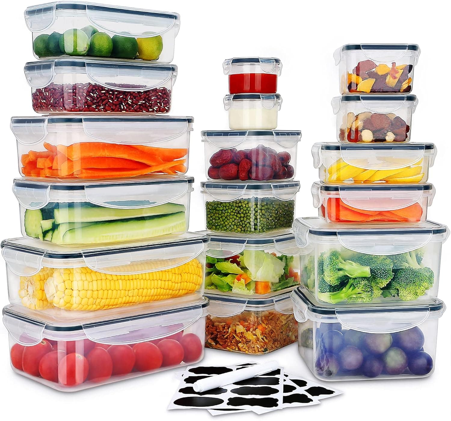 36 PCS Food Storage Containers Large, 18 Stackable with 18 Lids