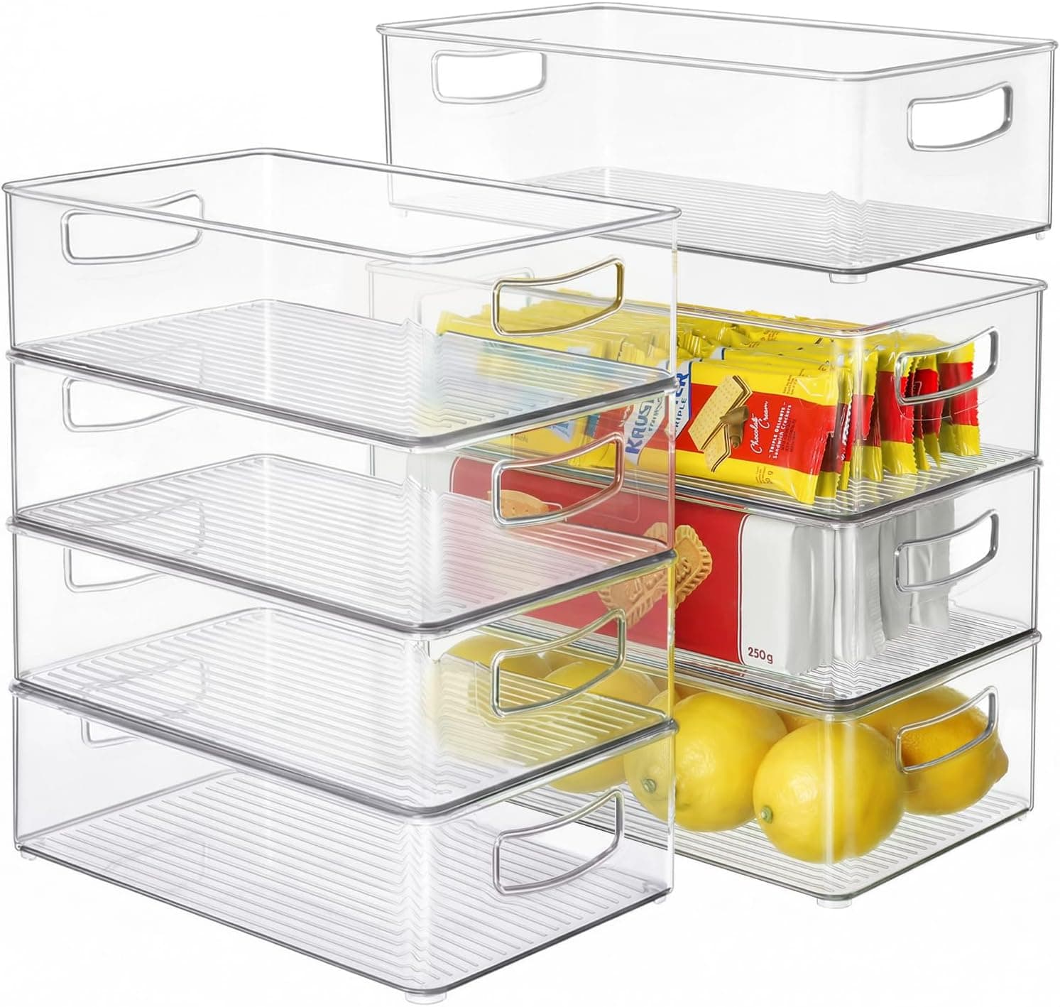 Heyuzb Set of 8 Clear Fridge Organizer Bins Stackable
