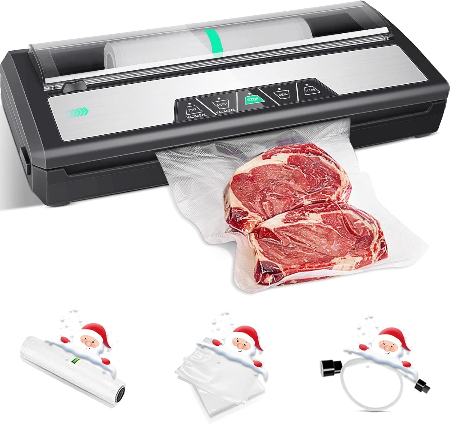 Vacuum Sealer Machine 80Kpa Stainless Steel - Automatic Dry & Moist Modes, Starter Kit, White