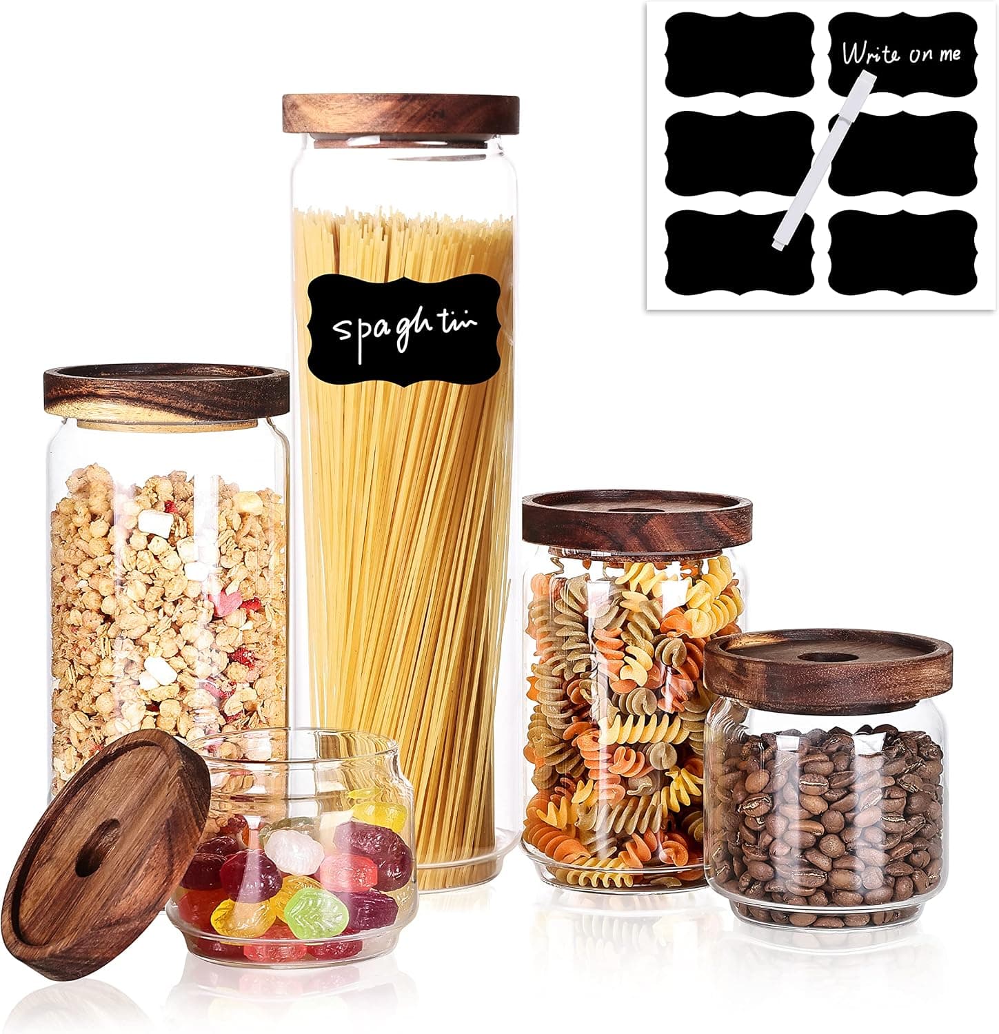 OPTVIT Glass Food Storage Jars with Airtight Stackable Acacia Wood Lids