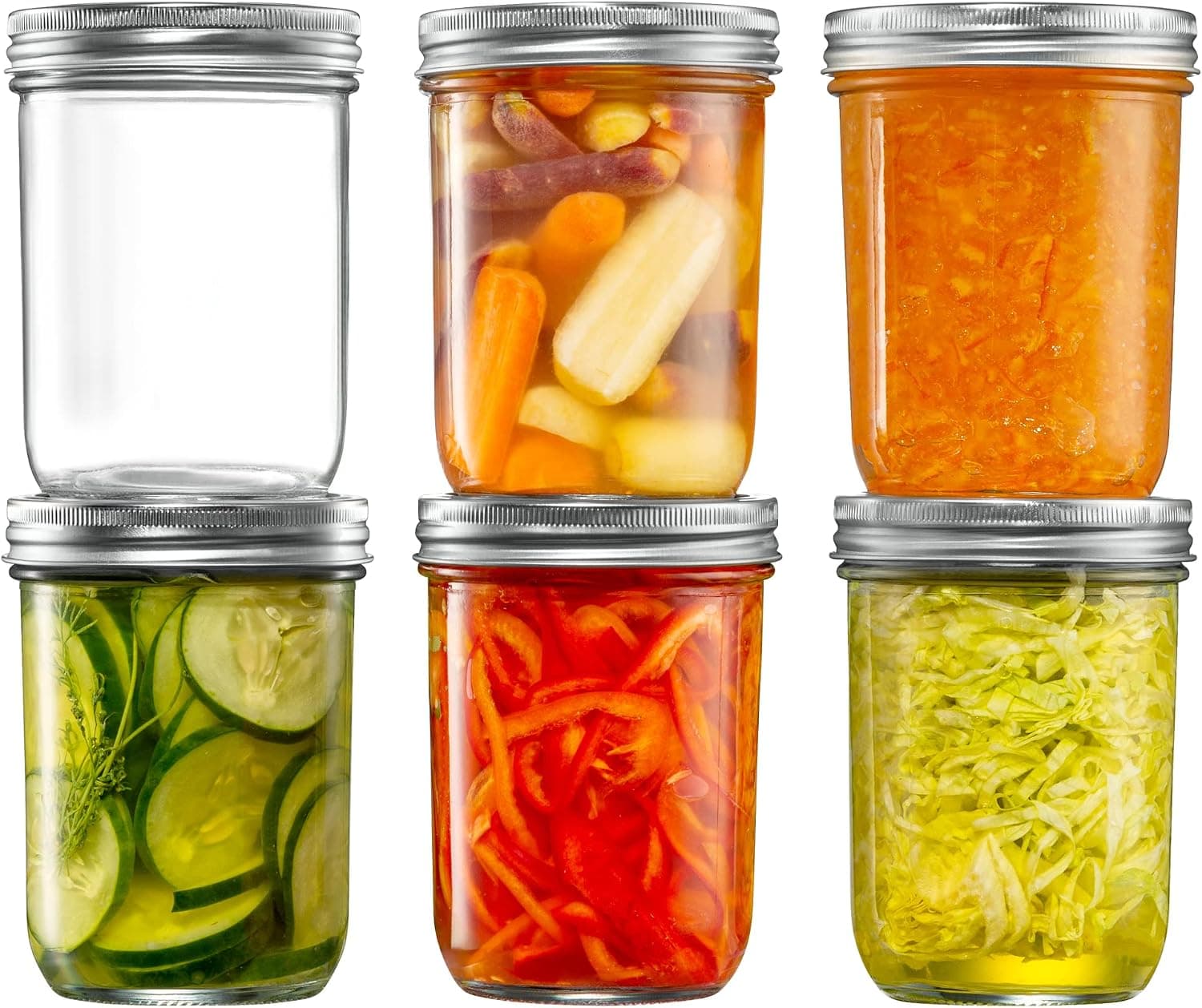 6 Pack 16 oz Wide-Mouth Glass Mason Jars with Metal Airtight Lids and Bands