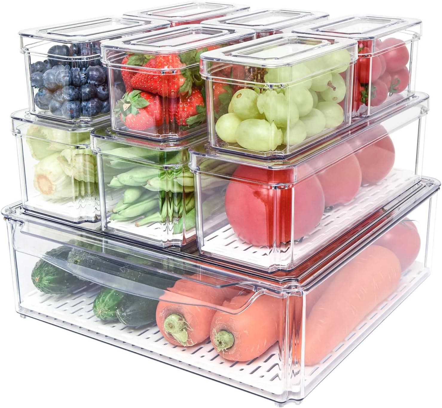 POMEAT 10 Pack Fridge Organizer Stackable Bins with Lids