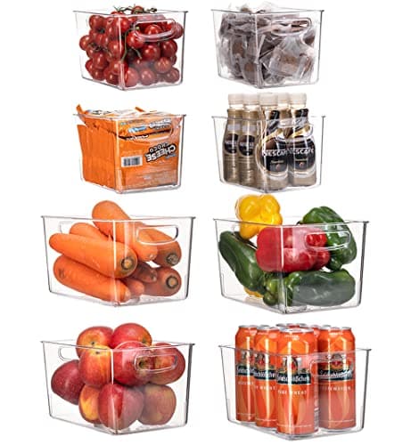 Set Of 8 Clear Pantry Organizer Bins Refrigerator Organizer Bins ,Plastic Stackable Fridge Organizer Clear Storage Bins For Organizing Kitchen,Cabinet And Countertops,BPA Free(4 Small & 4 Large)