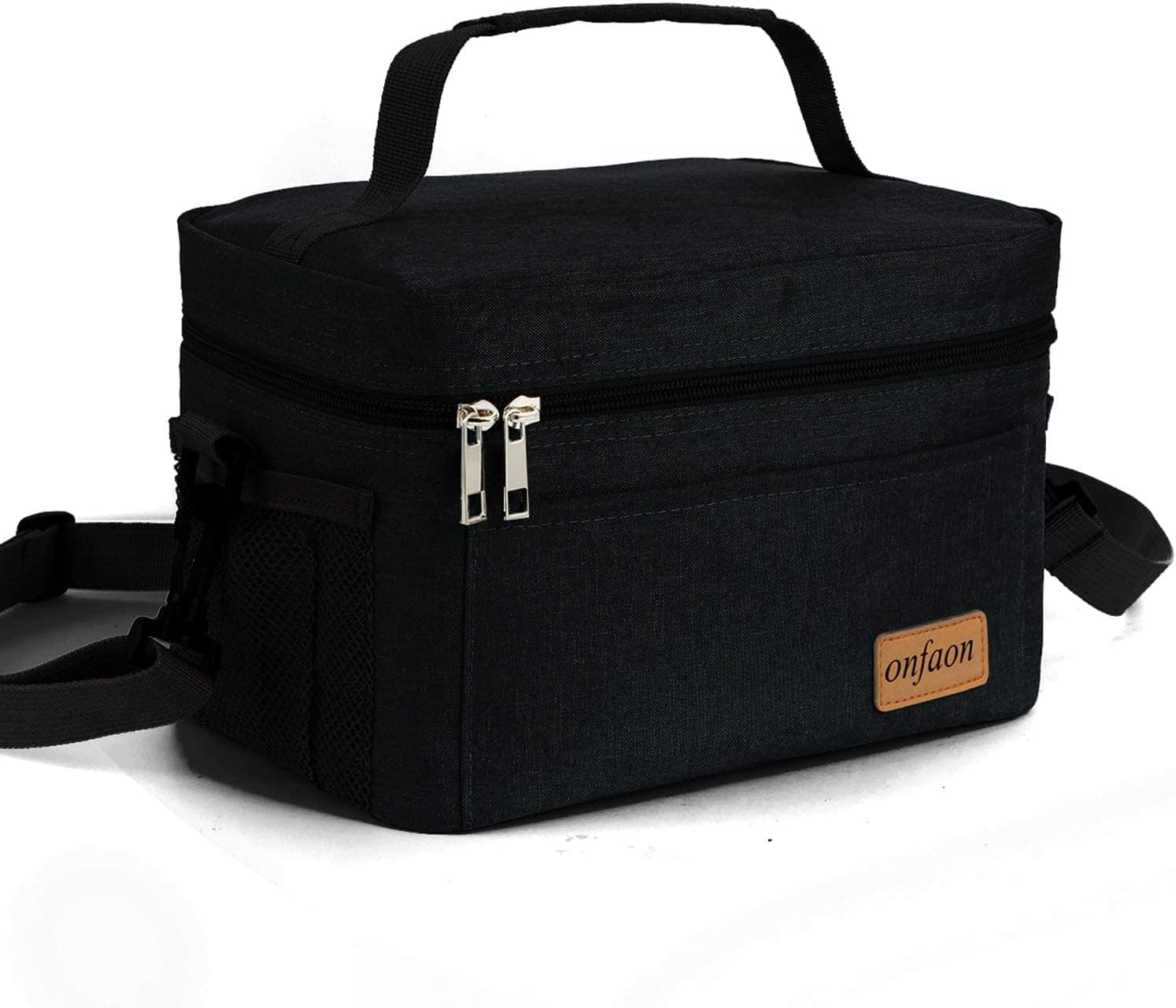 ONFAON Lunch Bag - Insulated Reusable Leakproof Cooler Tote Freezable with Adjustable Strap, Black