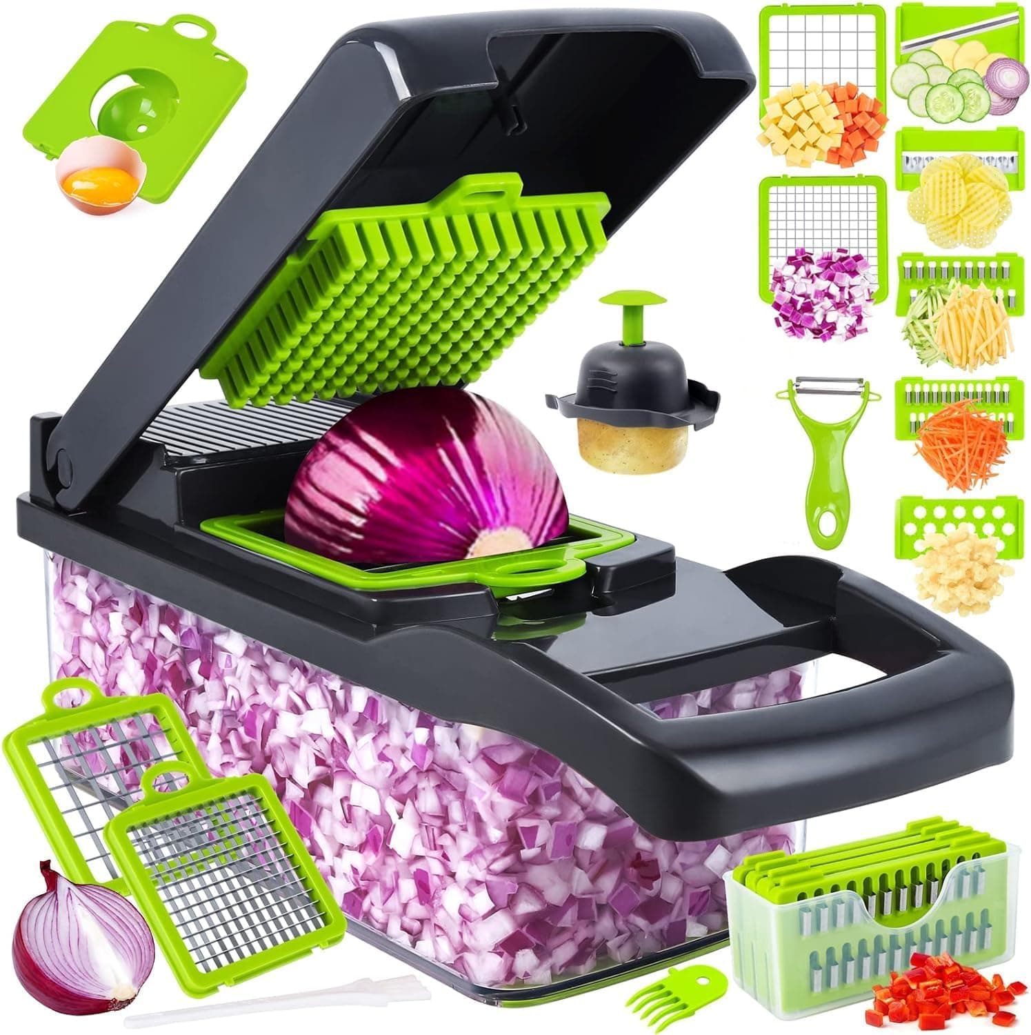 14-in-1 Multifunctional Vegetable Chopper with 8 Blades and Container (Gray)