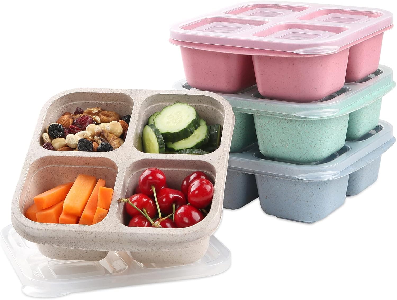 Lvcksturoge 4 Pack Snack Containers, 4 Compartments Bento Snack Box