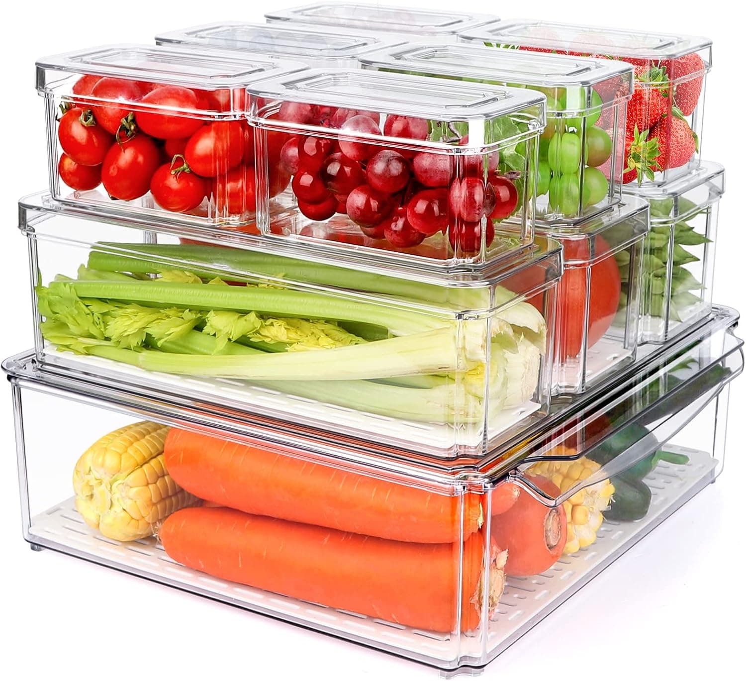 10 Pack Refrigerator Pantry Organizer Bins Stackable with Lids