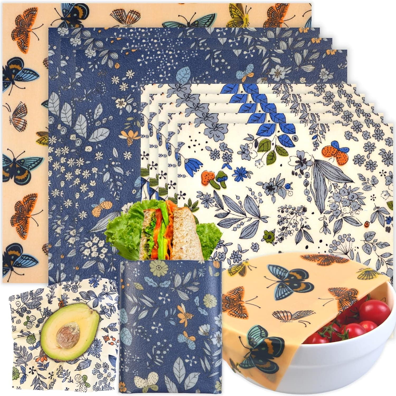 Reusable Beeswax Wrap - 9 Pack Bread Sandwich Wrapper (1XL, 3M, 5S)
