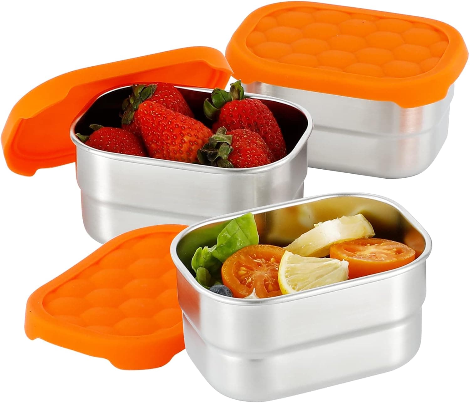 Stainless Steel Snack Containers for Kids, Leak Proof with Silicone Lids