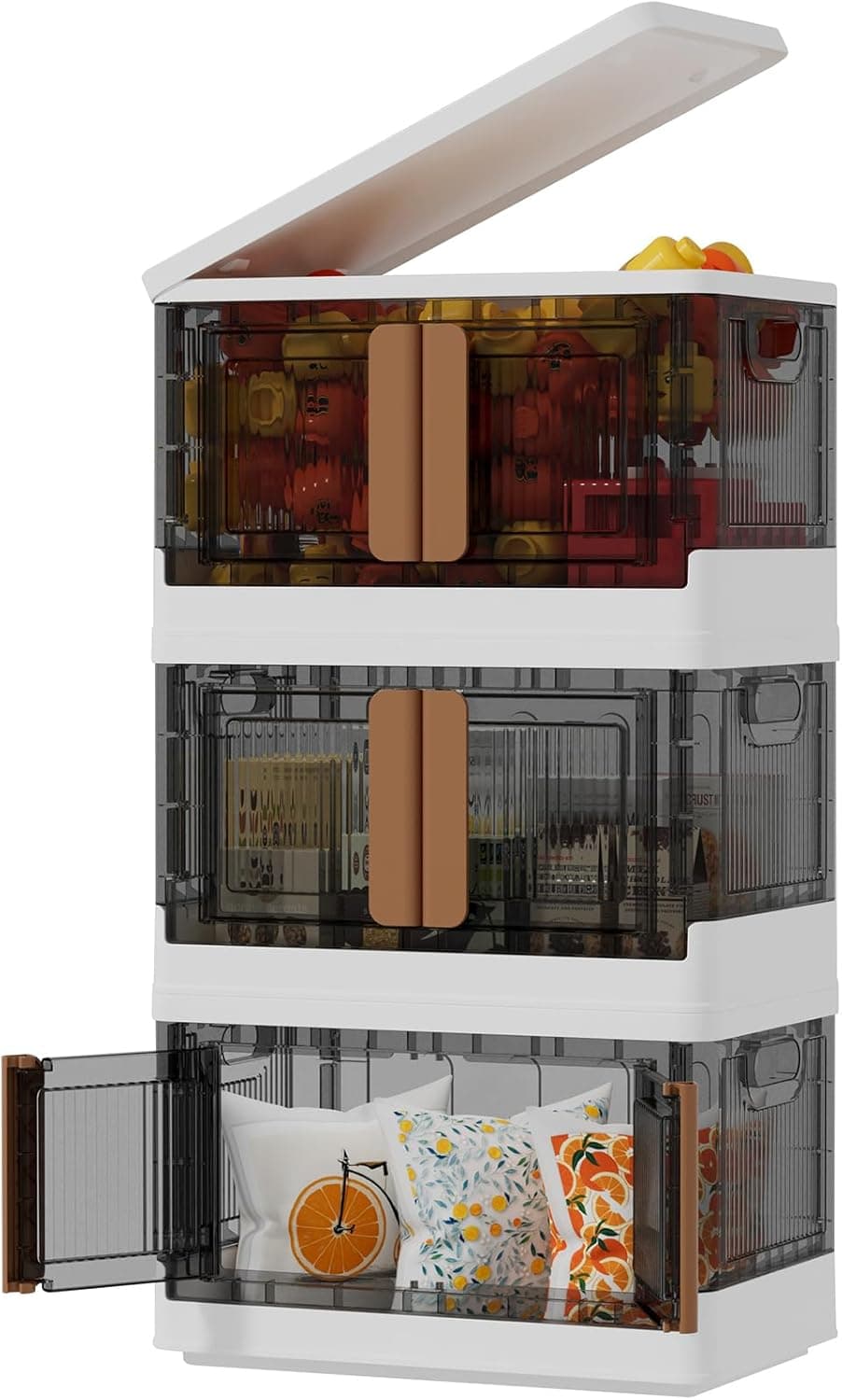 Karramlili Stackable Storage Bins with Lids Collapsible 3 Pack