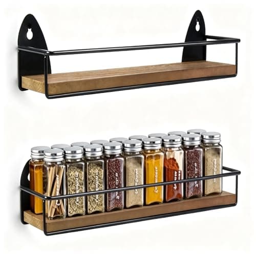 TJ.MOREE 2 Pack Spice Rack Wall Mount Rustic Style Hanging Spice Organizer for Wall, Kitchen Spice Storage,Black