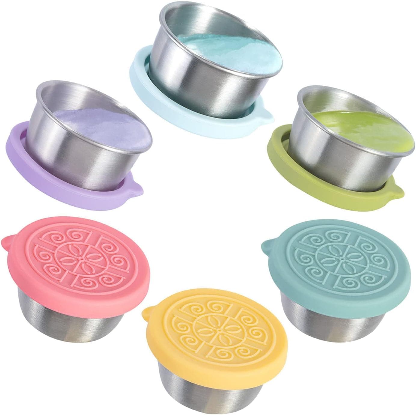 6x1.6oz Stainless Steel Small Condiment Containers with Lids