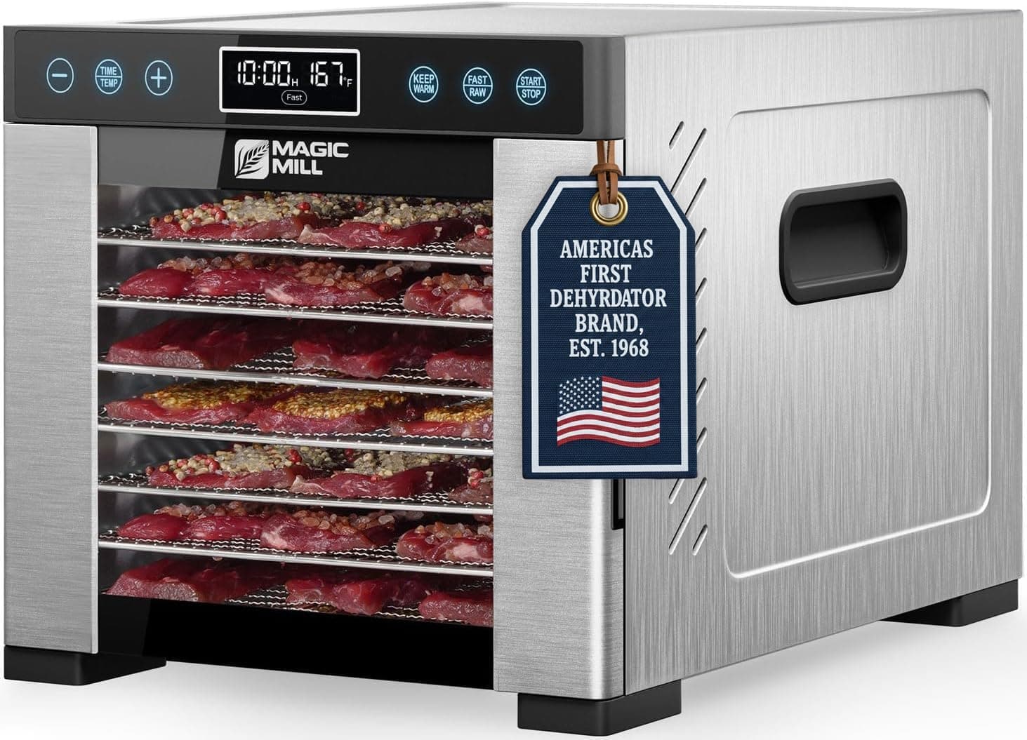 Magic Mill Pro Food Dehydrator, 600W Rear Fan, 7 Full-Size Stainless Steel Trays